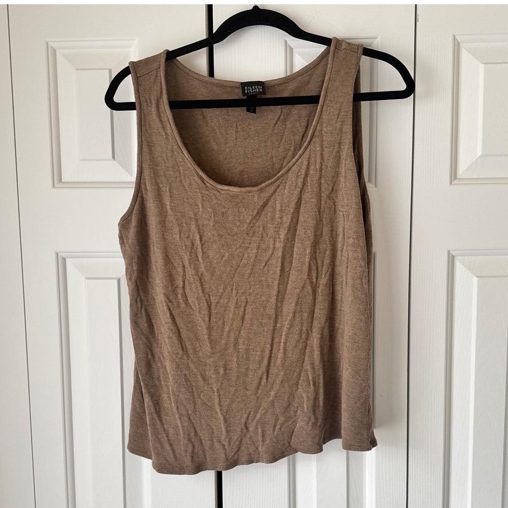 Eileen Fisher Woman Taupe Brown Viscose Scoop Neck Tank Top Shell 1X